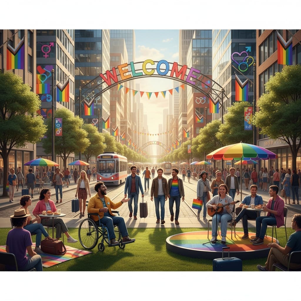 The 10 Safest Cities in the World for LGBTQIA+ Travellers LGBTQIA+ people spending time in a safe city scene