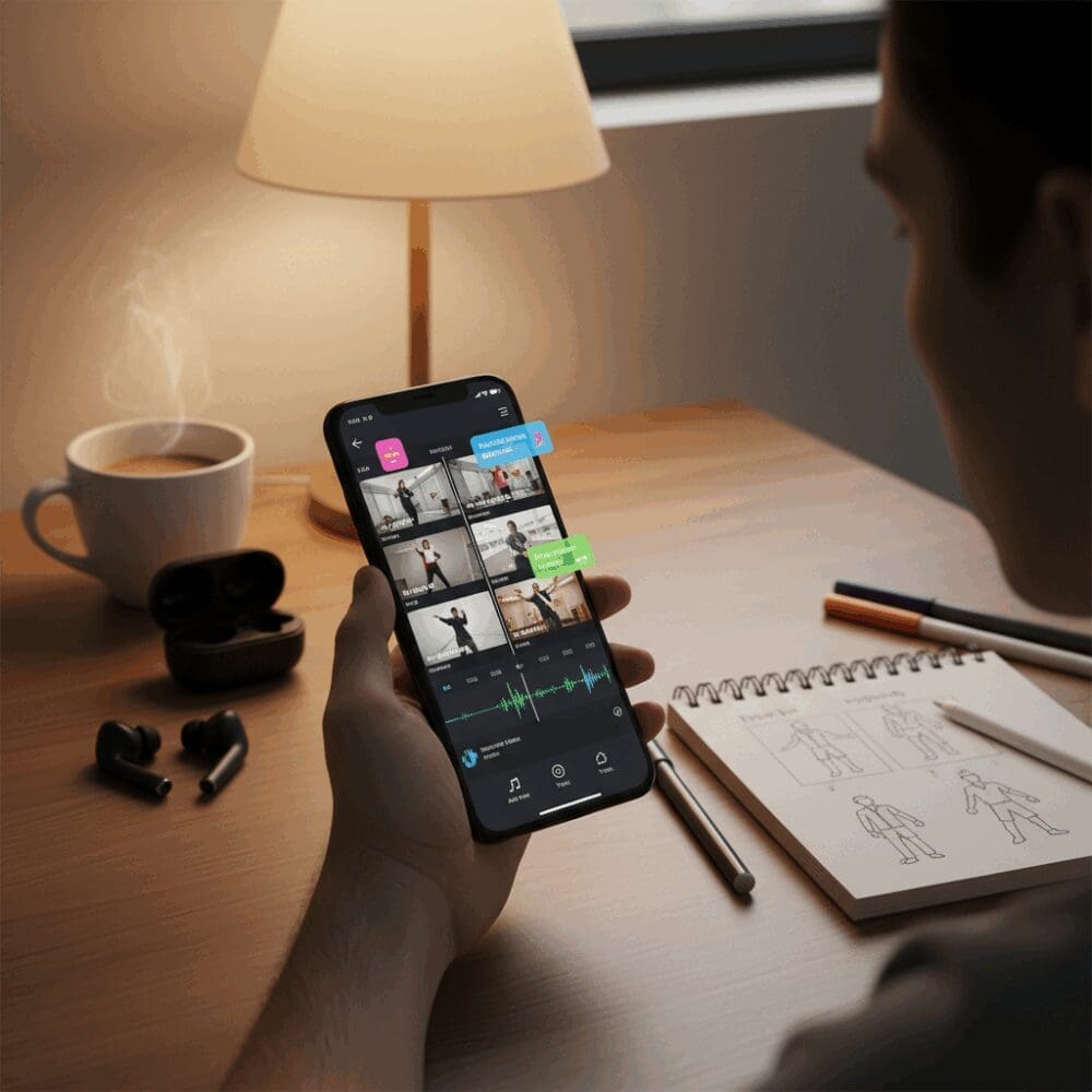 a man editing videos on his phone using CapCut